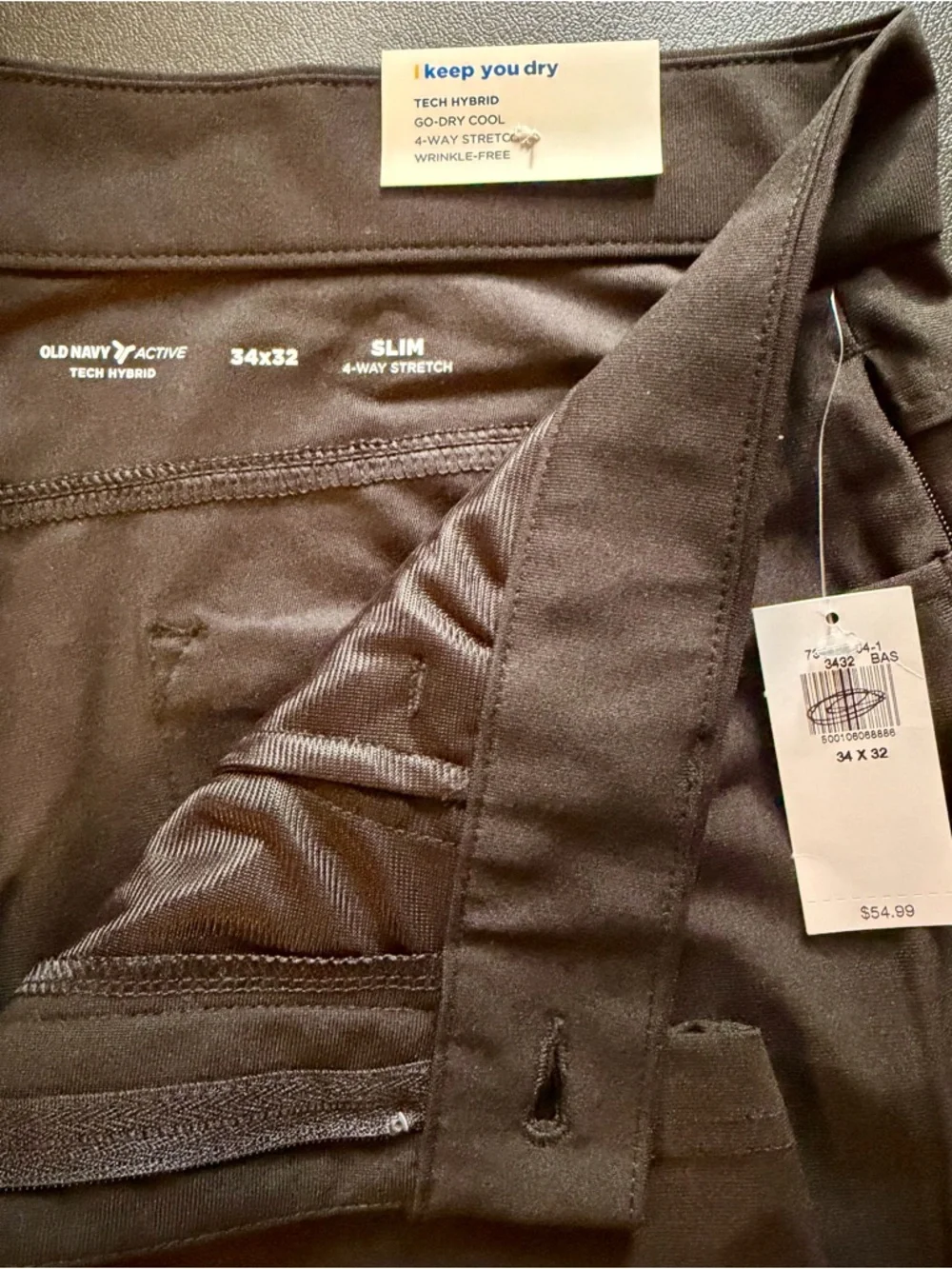 Old Navy Active Tech Hybrid Pants Black Slim 34x32 NWT 4-Way Stretch - Picture 4 of 4